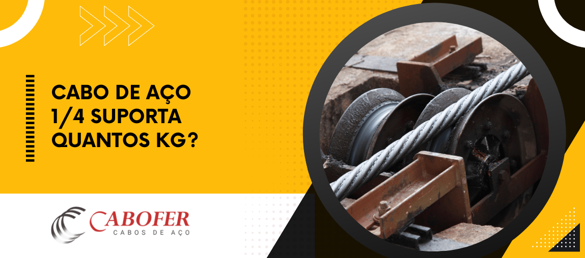 Cabo de aço passando por polias industriais em equipamento de movimentação de cargas, ilustrando sua capacidade de resistência.